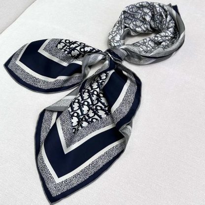 Dior Unisex Dior Oblique Diortwin 90 Square Scarf Gray and Navy Blue Silk Twill - 图片 4