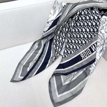 Dior Unisex Dior Oblique Diortwin 90 Square Scarf Gray and Navy Blue Silk Twill - 图片 5