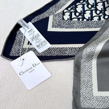 Dior Unisex Dior Oblique Diortwin 90 Square Scarf Gray and Navy Blue Silk Twill - 图片 6