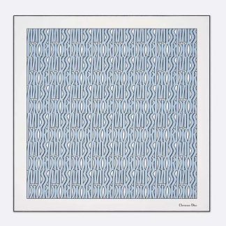 Dior Unisex Miss Dior Allover 90 Square Scarf White and Pale Blue Silk Twill