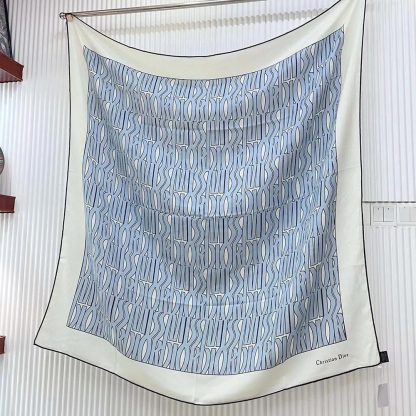 Dior Unisex Miss Dior Allover 90 Square Scarf White and Pale Blue Silk Twill - 图片 4