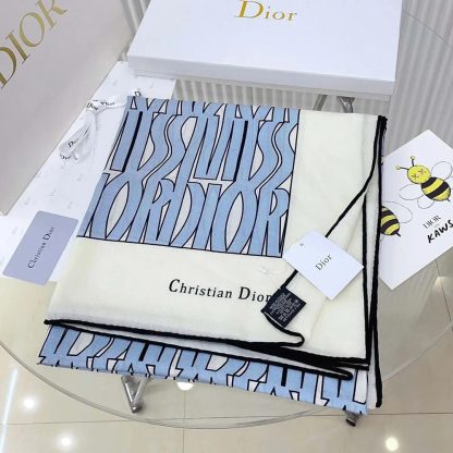 Dior Unisex Miss Dior Allover 90 Square Scarf White and Pale Blue Silk Twill - 图片 8