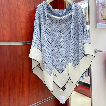 Dior Unisex Miss Dior Allover 90 Square Scarf White and Pale Blue Silk Twill - 图片 3