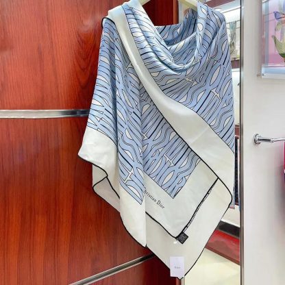 Dior Unisex Miss Dior Allover 90 Square Scarf White and Pale Blue Silk Twill - 图片 2