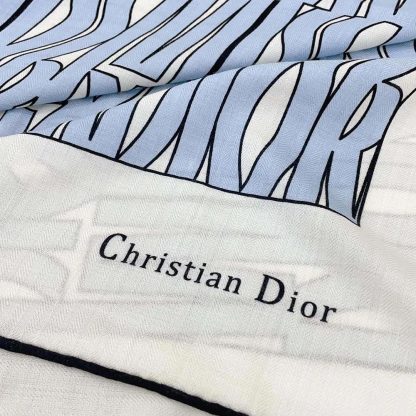 Dior Unisex Miss Dior Allover 90 Square Scarf White and Pale Blue Silk Twill - 图片 6