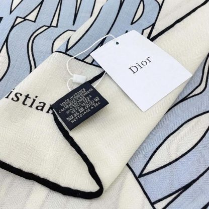 Dior Unisex Miss Dior Allover 90 Square Scarf White and Pale Blue Silk Twill - 图片 5