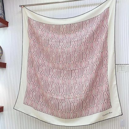 Dior Unisex Miss Dior Allover 90 Square Scarf White and Pale Pink Silk Twill - 图片 4