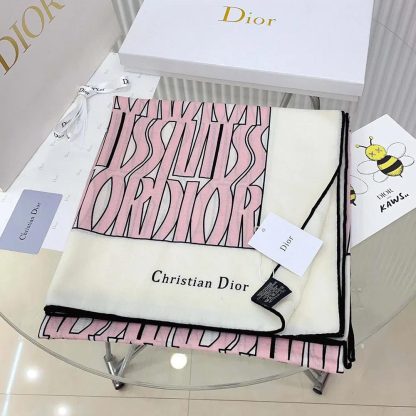 Dior Unisex Miss Dior Allover 90 Square Scarf White and Pale Pink Silk Twill - 图片 6