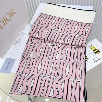 Dior Unisex Miss Dior Allover 90 Square Scarf White and Pale Pink Silk Twill - 图片 5