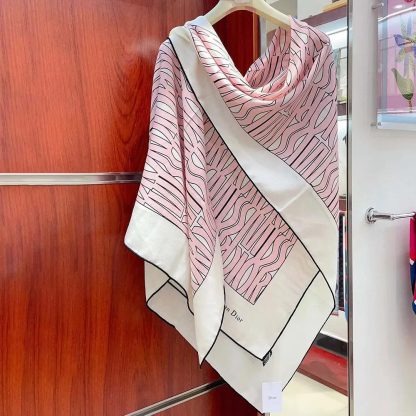 Dior Unisex Miss Dior Allover 90 Square Scarf White and Pale Pink Silk Twill - 图片 2