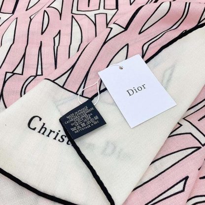Dior Unisex Miss Dior Allover 90 Square Scarf White and Pale Pink Silk Twill - 图片 7