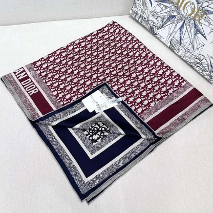Dior Unisex Dior Oblique Diortwin 90 Square Scarf Burgundy and Navy Blue Silk Twill - 图片 2