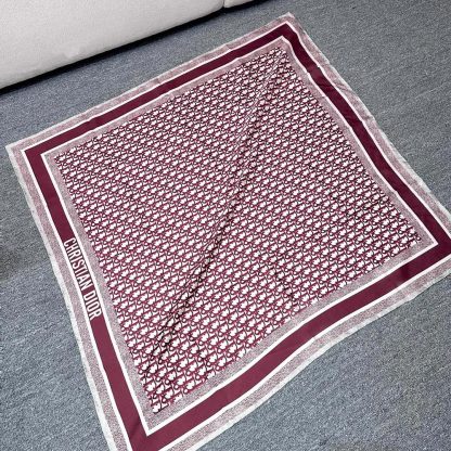 Dior Unisex Dior Oblique Diortwin 90 Square Scarf Burgundy and Navy Blue Silk Twill - 图片 3