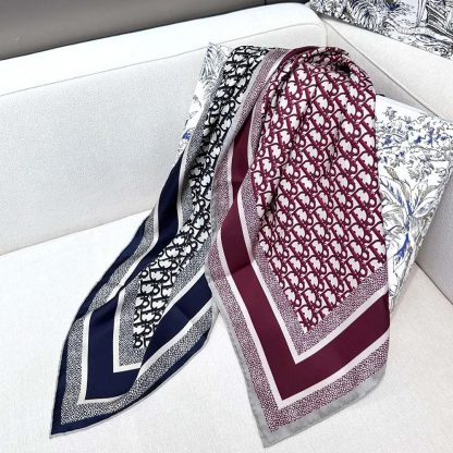 Dior Unisex Dior Oblique Diortwin 90 Square Scarf Burgundy and Navy Blue Silk Twill - 图片 5