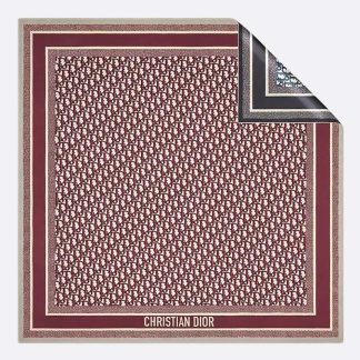 Dior Unisex Dior Oblique Diortwin 90 Square Scarf Burgundy and Navy Blue Silk Twill