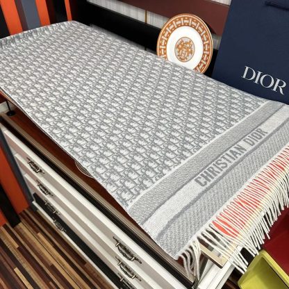 Dior Unisex Oblique Scarf Ecru and Gray Cashmere - 图片 9