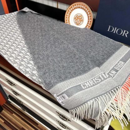 Dior Unisex Oblique Scarf Ecru and Gray Cashmere - 图片 8