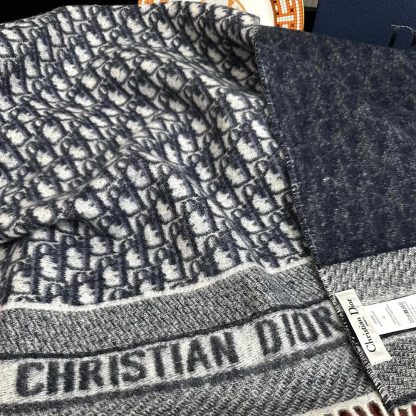 Dior Unisex Oblique Scarf Ecru and Navy Blue Cashmere - 图片 6