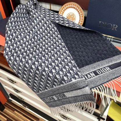 Dior Unisex Oblique Scarf Ecru and Navy Blue Cashmere - 图片 8