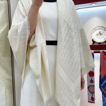 Dior Unisex Oblique Shawl White Wool Silk and Cashmere - 图片 8