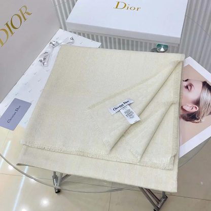 Dior Unisex Oblique Shawl White Wool Silk and Cashmere - 图片 5