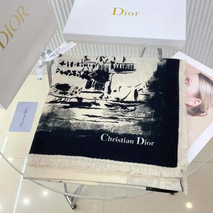 Dior Unisex Paris 90 Square Scarf Ecru and Black Silk Twill - 图片 5