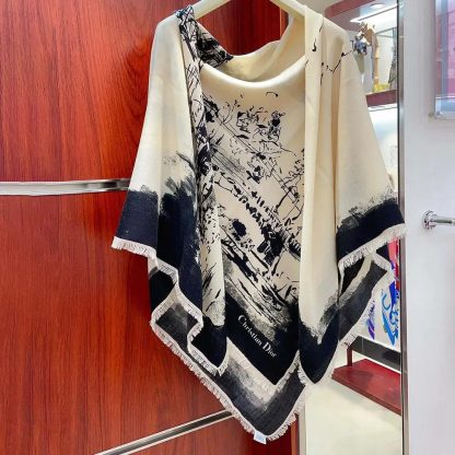 Dior Unisex Paris 90 Square Scarf Ecru and Black Silk Twill - 图片 3