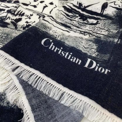 Dior Unisex Paris 90 Square Scarf Ecru and Black Silk Twill - 图片 6
