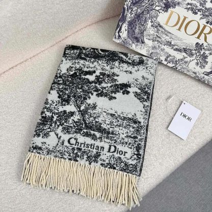 Dior Unisex Toile de Jouy Sauvage Scarf Navy Blue Cashmere and Wool - 图片 5