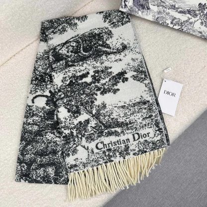 Dior Unisex Toile de Jouy Sauvage Scarf Navy Blue Cashmere and Wool - 图片 3