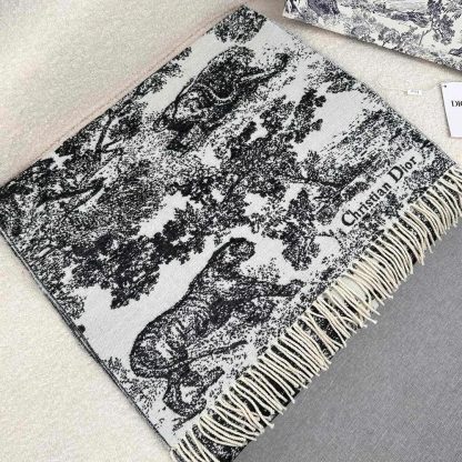 Dior Unisex Toile de Jouy Sauvage Scarf Navy Blue Cashmere and Wool - 图片 7