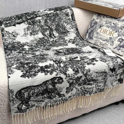 Dior Unisex Toile de Jouy Sauvage Scarf Navy Blue Cashmere and Wool - 图片 6