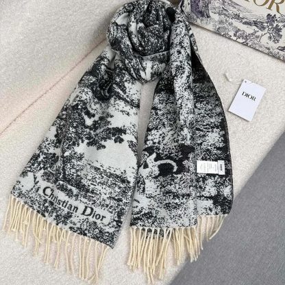 Dior Unisex Toile de Jouy Sauvage Scarf Navy Blue Cashmere and Wool - 图片 4