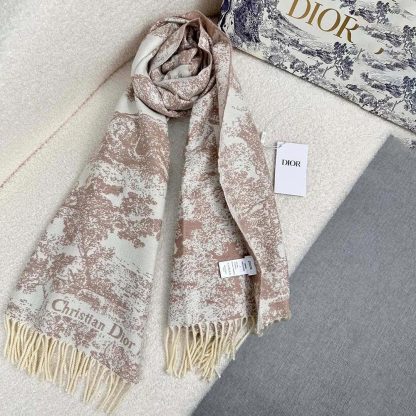 Dior Unisex Toile de Jouy Sauvage Scarf Rose Des Vents Cashmere and Wool - 图片 2
