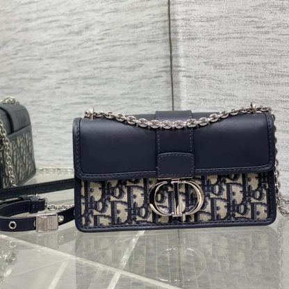 Dior Women 30 Montaigne East-West Bag with Chain Blue Dior Oblique Jacquard and Smooth Calfskin - 图片 3