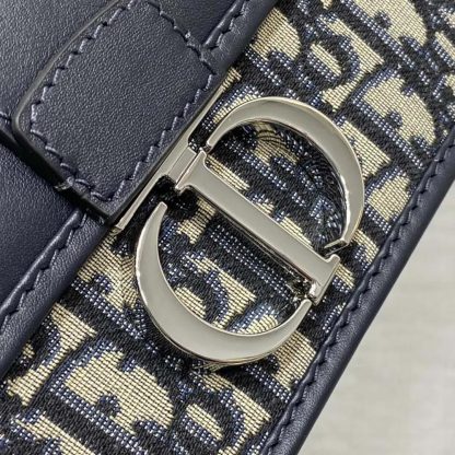 Dior Women 30 Montaigne East-West Bag with Chain Blue Dior Oblique Jacquard and Smooth Calfskin - 图片 7