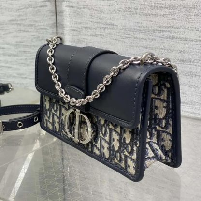 Dior Women 30 Montaigne East-West Bag with Chain Blue Dior Oblique Jacquard and Smooth Calfskin - 图片 6