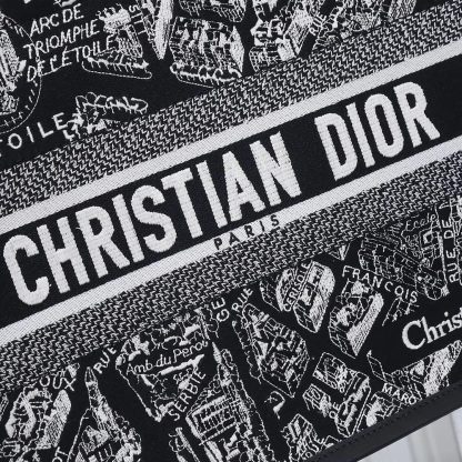 Dior Women Medium Dior Book Tote Black and White Plan de Paris Embroidery with Black Calfskin - 图片 9