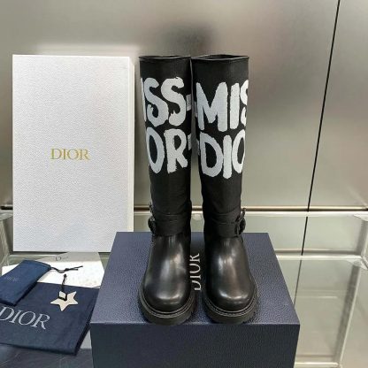 Dior Women D-Major Boot Black Technical Fabric with White Miss Dior Graffiti Print - 图片 6