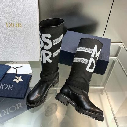 Dior Women D-Major Boot Black Technical Fabric with White Miss Dior Graffiti Print - 图片 4