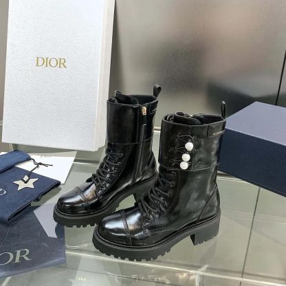Dior Women D-Strike Ankle Boot Black Matte Calfskin and White Resin Pearls - 图片 3