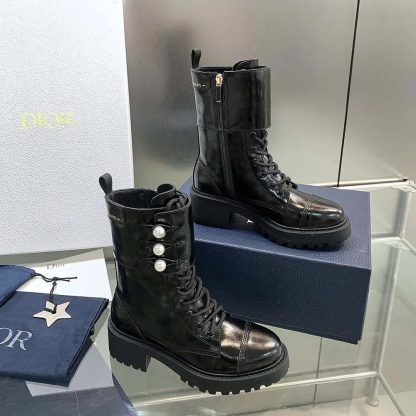 Dior Women D-Strike Ankle Boot Black Matte Calfskin and White Resin Pearls - 图片 2