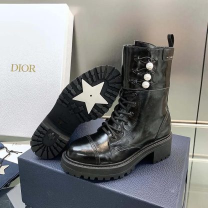 Dior Women D-Strike Ankle Boot Black Matte Calfskin and White Resin Pearls - 图片 10