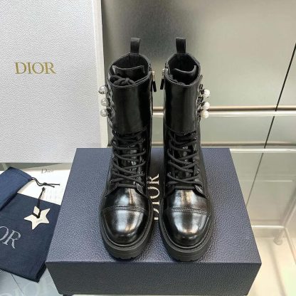Dior Women D-Strike Ankle Boot Black Matte Calfskin and White Resin Pearls - 图片 6