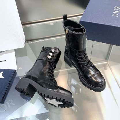 Dior Women D-Strike Ankle Boot Black Matte Calfskin and White Resin Pearls - 图片 4
