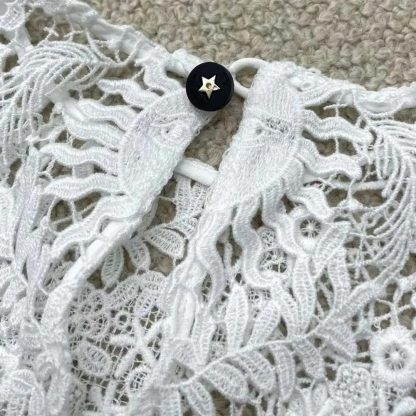 Dior Women Dioriviera Cropped Short-Sleeved Top Ecru Toile de Jouy Soleil Technical Cotton Lace - 图片 3