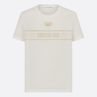 Dior Women Embroidered T-Shirt in White Cotton Jersey