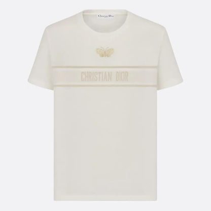 Dior Women Embroidered T-Shirt in White Cotton Jersey