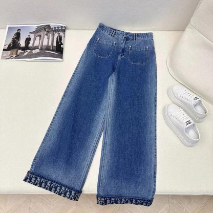 Dior Women Flared Jeans Blue Stonewashed Cotton Denim with Dior Oblique Interior - 图片 2