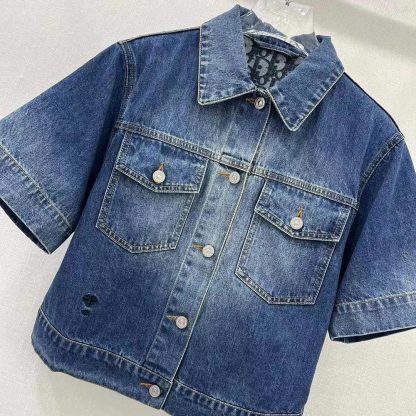Dior Women Jacket Blue Stonewashed Cotton Denim with Dior Oblique Interior - 图片 3